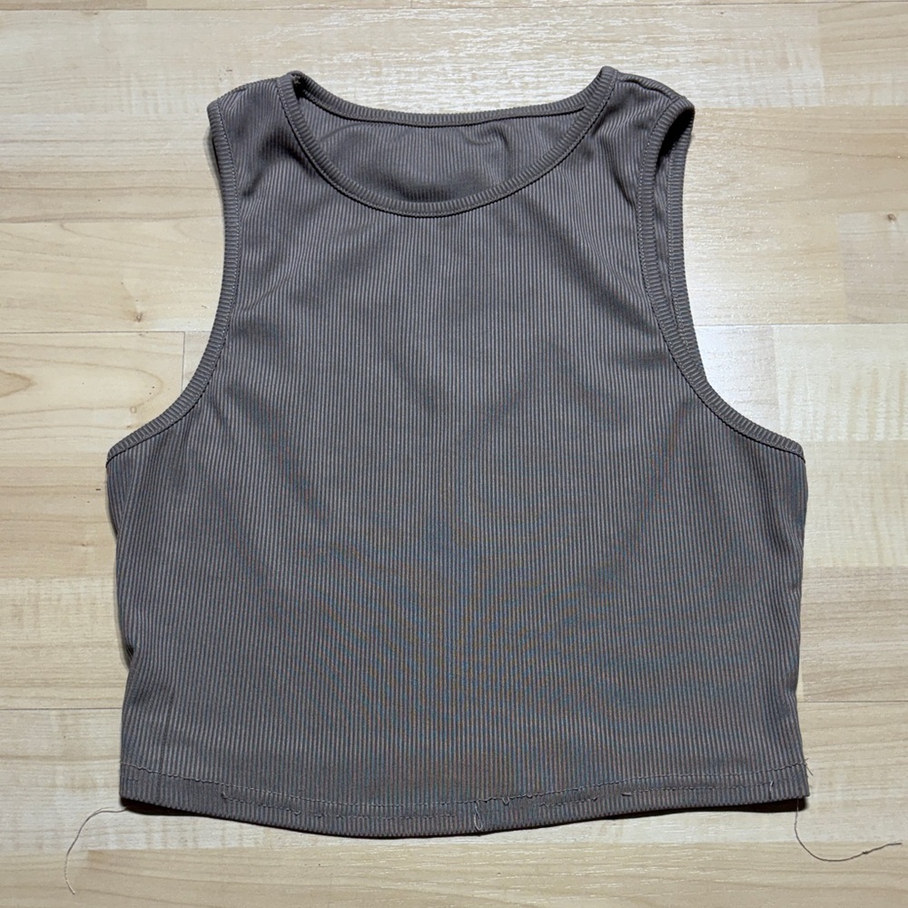 Charcoal Ribbed Sleeveless Crop Top